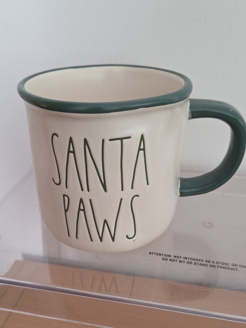 Rae Dunn Cream and Green "Santa Paws" Ceramic Mug